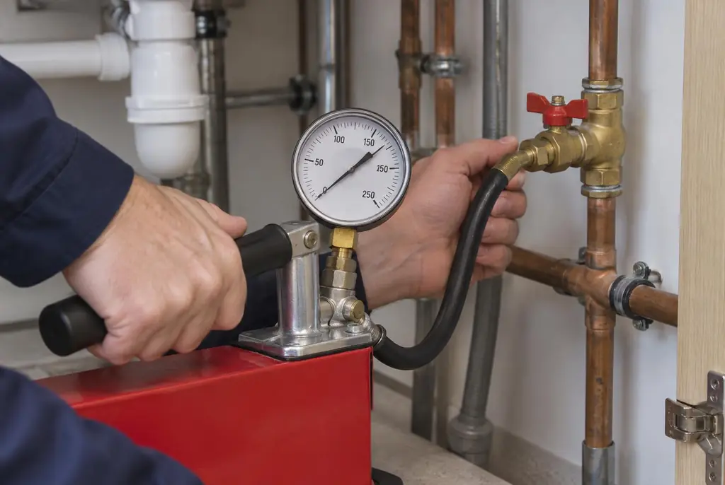 Lekdetectie Nijmegen – druktest op een waterleiding met een manometer