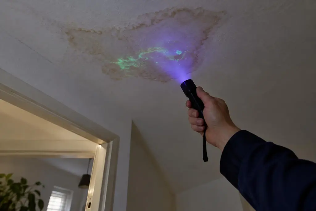 Lekdetectie Nijmegen – kleurstof controleren op het plafond met uv-licht