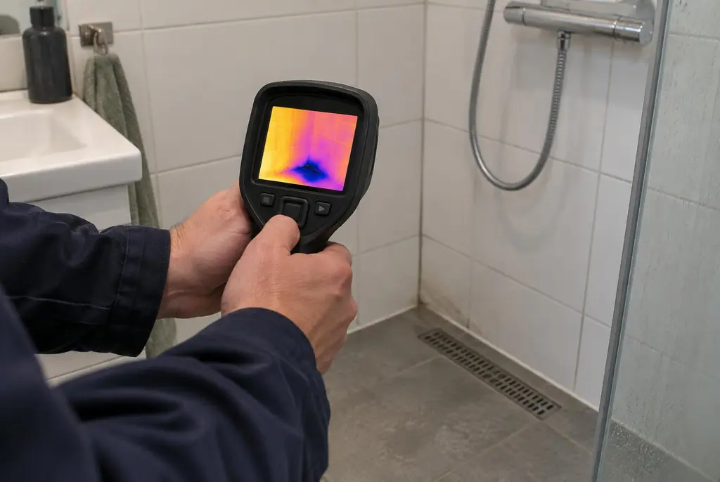 Lekdetectie Nijmegen – lekdetectiespecialist met warmtebeeldcamera in een badkamer